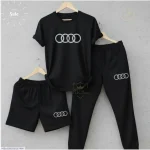 Men Audi Logo 3-Piece Summer Tracksuit Black - Image 4