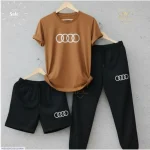 Audi 3-Piece Tracksuit Brown Cotton Summer Set for Men - Image 4