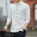 Men Slim Fit Casual Shirt Grey Seven-Point Sleeve - Image 4