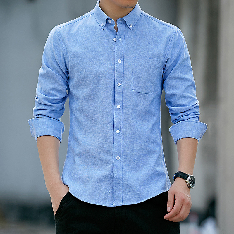 10664113865_412879090.jpg Men's Blue Oxford Long Sleeve Shirt Casual Business - Image 1