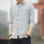 Men Slim Fit Casual Shirt Grey Seven-Point Sleeve