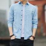 Men Slim Fit Casual Shirt Grey Seven-Point Sleeve - Image 2