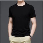 Men Black Cotton Jersey Plain T-Shirt Medium to XL - Image 2
