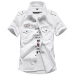 Men White Cotton Cargo Shirt Summer Plus Size