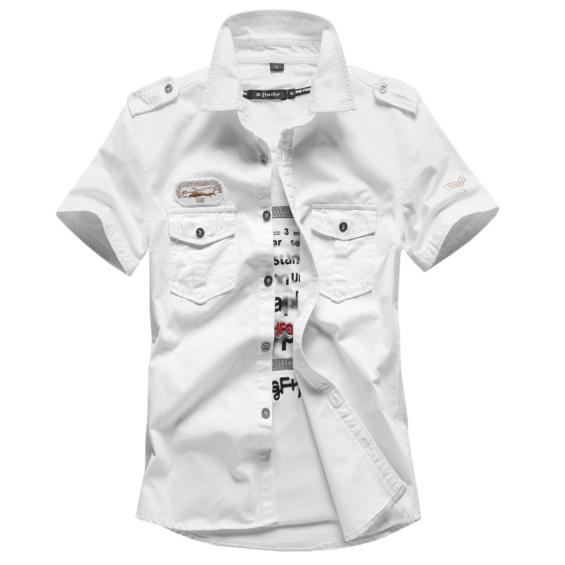 14432631769_1988696264.jpg Men White Cotton Cargo Shirt Summer Plus Size - Image 1