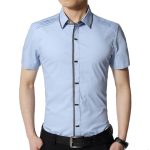 Men Slim Fit Short Sleeve Blue Shirt Trendy Casual Formal Wear - Image 2