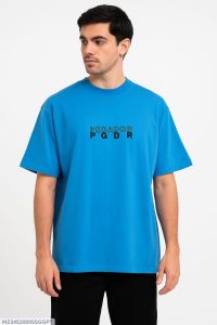 Men Blue Printed Cotton T-Shirt Round Neck Medium to XL - Image 4