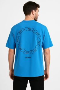 Men Blue Printed Cotton T-Shirt Round Neck Medium to XL - Image 3