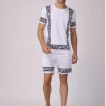 Men Dri Fit Greek Key Print Tracksuit Black White