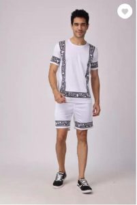 Men Dri Fit Greek Key Print Tracksuit Black White