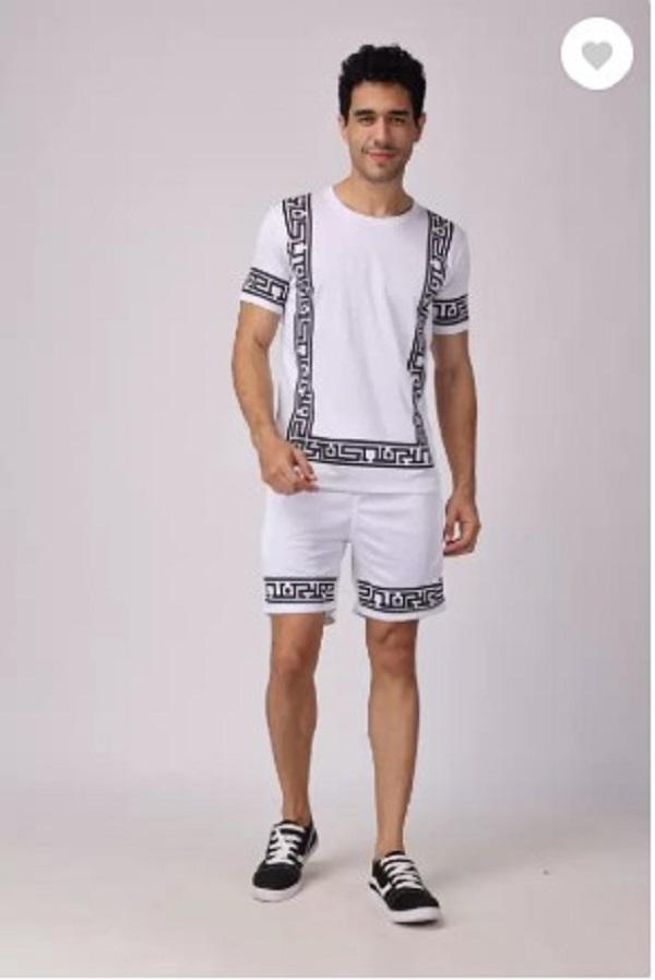 349-167-519845-product-1.jpg Men Dri Fit Greek Key Print Tracksuit Black White - Image 1