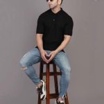 Men Cotton Polo T-Shirt Black Slim Fit Casual Wear