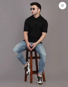 Men Cotton Polo T-Shirt Black Slim Fit Casual Wear