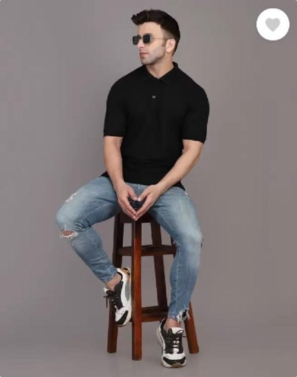 349-23-537960-product-1.jpg Men Cotton Polo T-Shirt Black Slim Fit Casual Wear - Image 1