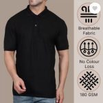 Men Cotton Polo T-Shirt Black Slim Fit Casual Wear - Image 2