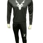 Men's Black Antelope Print Tracksuit Polyester Slim Fit