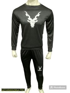Men's Black Antelope Print Tracksuit Polyester Slim Fit - Image 4