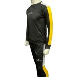 Men Polyester Printed Tracksuit Black Yellow Slim Fit