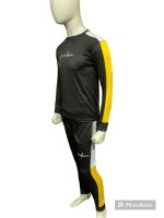 Men Polyester Printed Tracksuit Black Yellow Slim Fit