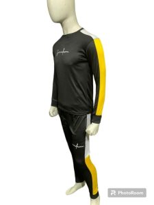 Men Polyester Printed Tracksuit Black Yellow Slim Fit