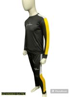 Men Polyester Printed Tracksuit Black Yellow Slim Fit - Image 4