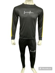 Men Polyester Printed Tracksuit Black Yellow Slim Fit - Image 3