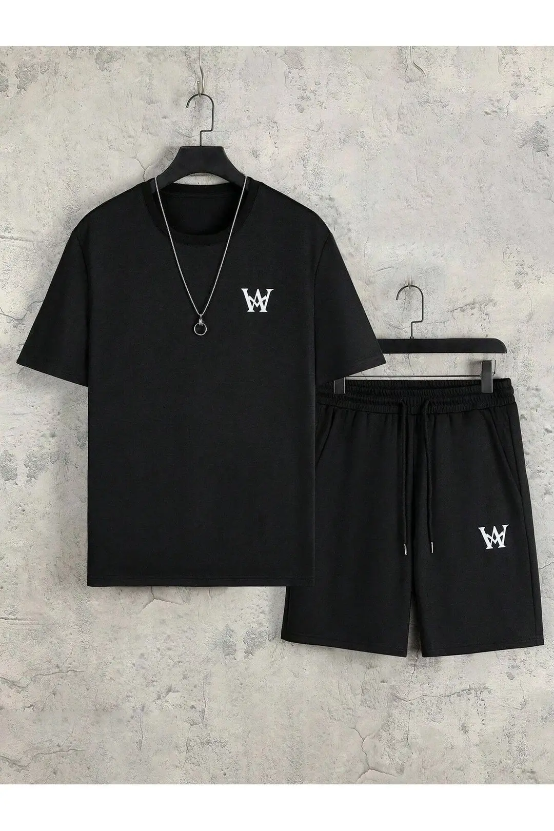 450-167-740776-product-1.webp 2 Pcs Men's Polyester Printed T-Shirt & Shorts Full Tracksuit - Image 1