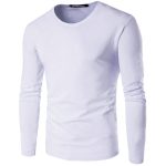 Men Slim Fit White Cotton Long Sleeve T-Shirt Autumn