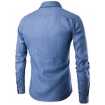 Men Denim Long Sleeve Shirt Light Blue Office Wear - Image 4