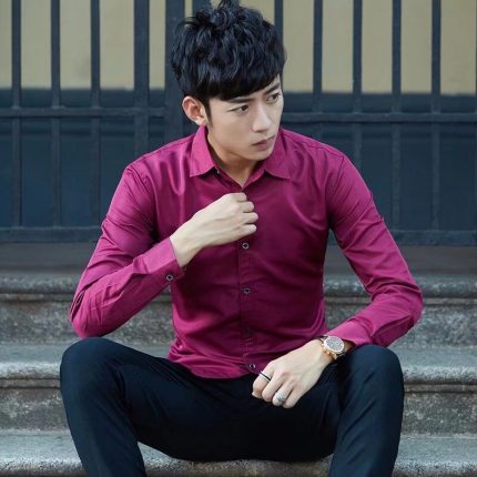 Men Slim Fit Black Long Sleeve Shirt New - Image 3