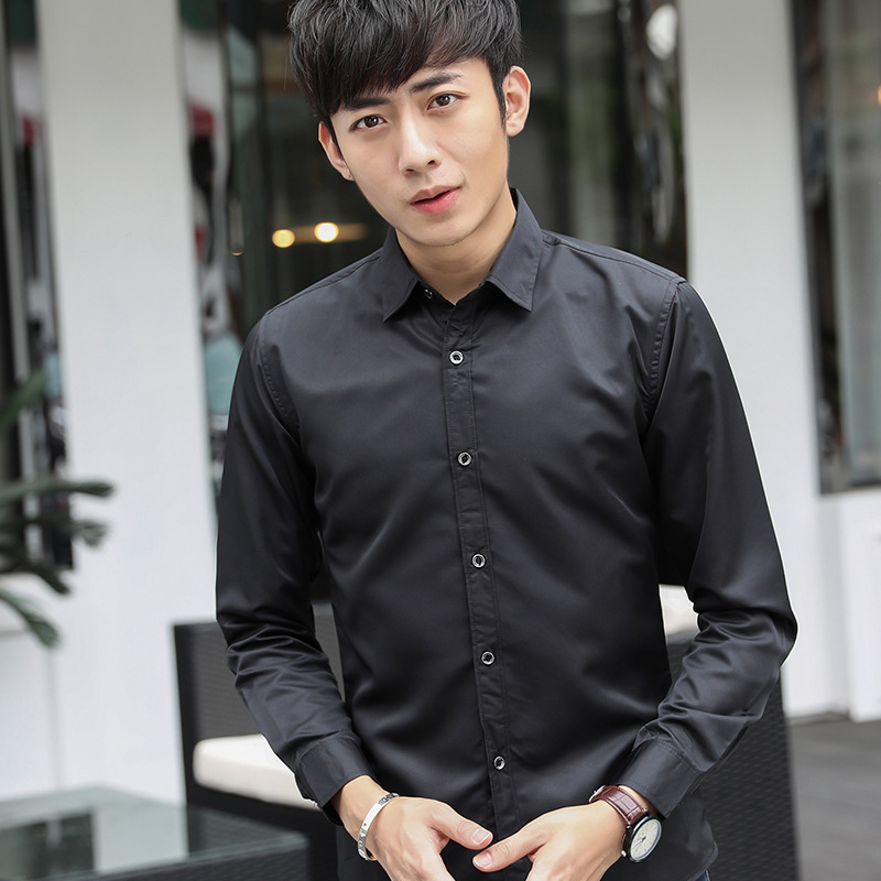 7939451769_1550440761.jpg Men Slim Fit Black Long Sleeve Shirt New - Image 1