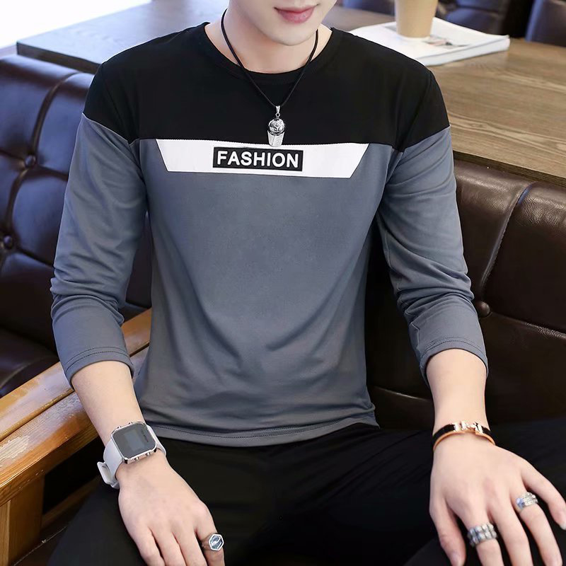 9656289306_758571967.jpg Men's Long Sleeve Fashion T-Shirt Autumn Casual Grey Black - Image 1