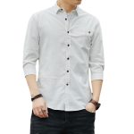 Men Slim Fit Casual Shirt Grey Seven-Point Sleeve - Image 5