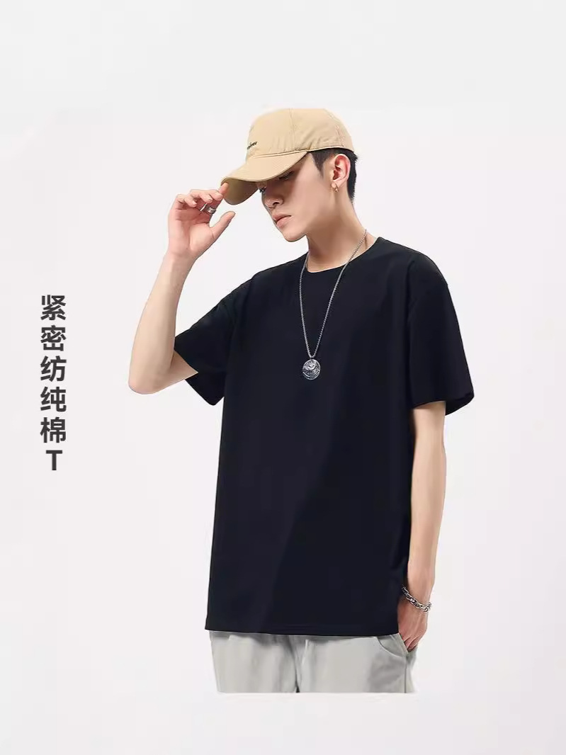O1CN01FJeY1B1r8ROrkInyM_2218037715586-0-cib.jpg Men Black Cotton T-Shirt Summer Trendy Round Neck - Image 1