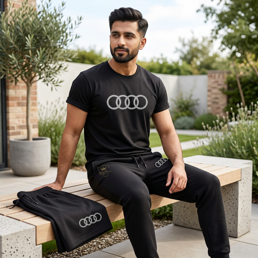 pakistan_701462.png Men Audi Logo 3-Piece Summer Tracksuit Black - Image 1